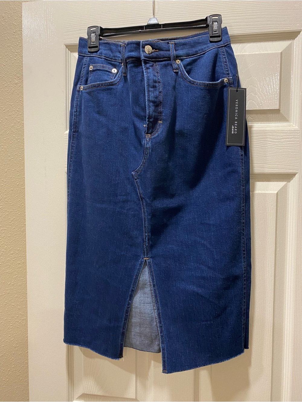 Veronica Beard Breves Oxford Blue Denim Midi Skirt